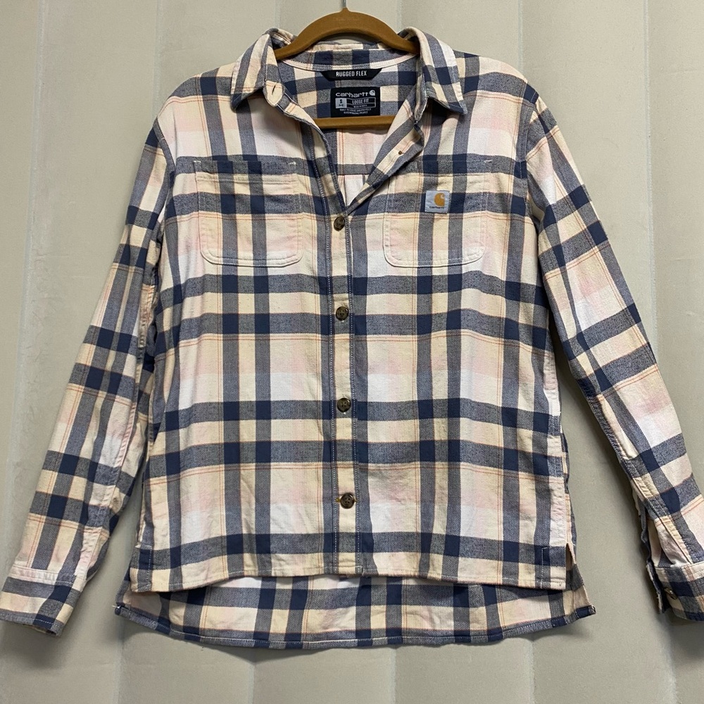Carhartt Women’s Button Up Shirt Small Rugged Flex Loose Fit Flannel Plaid